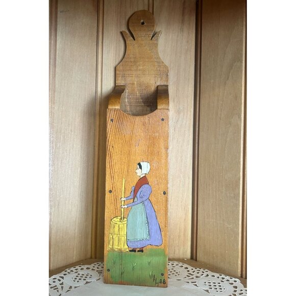 Vintage Hand Painted Pennsylvania Dutch Folk Art Primitive Wood Fireplace Match - Picture 1 of 6